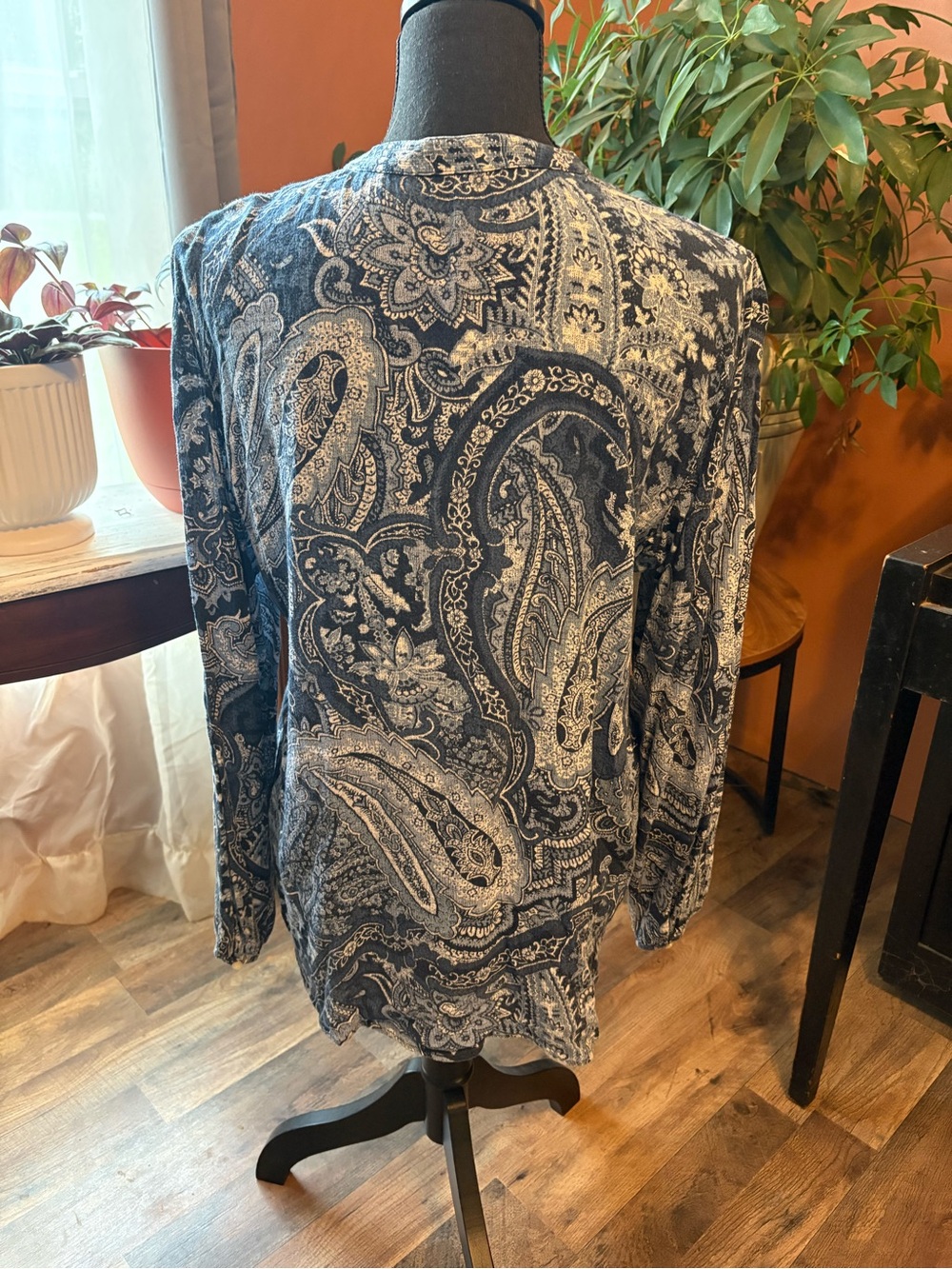 Ralph Lauren Paisley Button-Front Long Sleeve Shirt - Navy & White - Picture 5 of 8